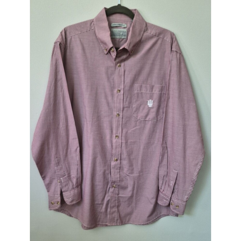 NCAA Indiana University Shirt Mens L Gingham Check IU Embroidered Button Down